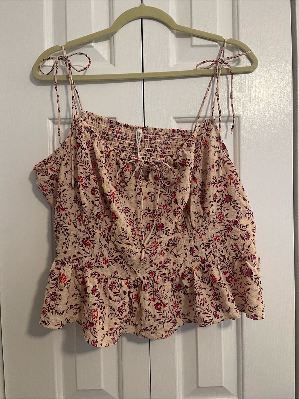 NWT American Eagle Floral Tie-Shoulder Peplum Tank Top